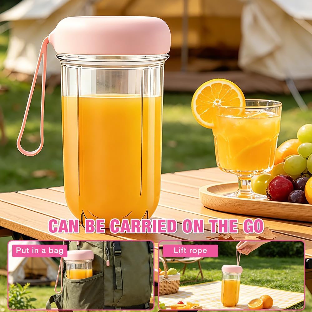 Tragbarer Mixer, 500 ml Smoothie Maker to Go, 16-Blatt Mini Standmixer, 1200 Mah, tragbarer Mixer mit Digitalanzeige Mini Smoothie Mixer für Babynahrung Saft Marmelade Shake Smoothie, Rosa – Bild 6