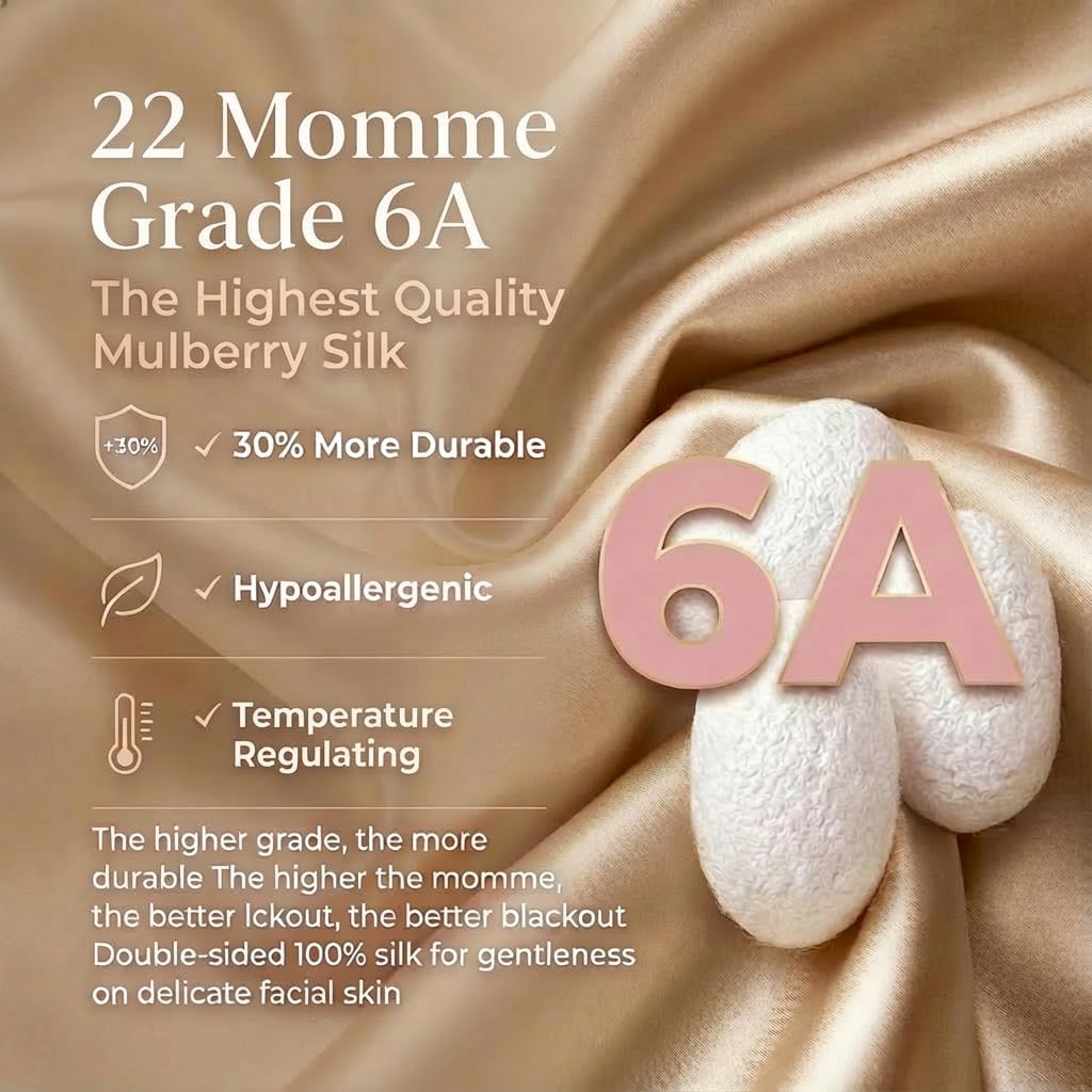 MATASSE Schlafmaske Seide 3D aus 22 Momme Maulbeerseide Klasse 6A, Seidenschlafmaske mit konturierten Augenhöhlen für Damen und Herren, italienisches Design, Farbe: Champagner – Bild 3
