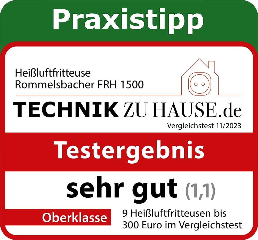 ROMMELSBACHER Heißluftfritteuse FRH 1500, XL-Backraum 5 Liter (ca. 18 x 26 cm) für 800 g Chips, sehr leiser Betrieb 45 dB (A), 5 Programme + 4 Temperaturstufen, platzsparendes rechteckiges Design – Bild 7