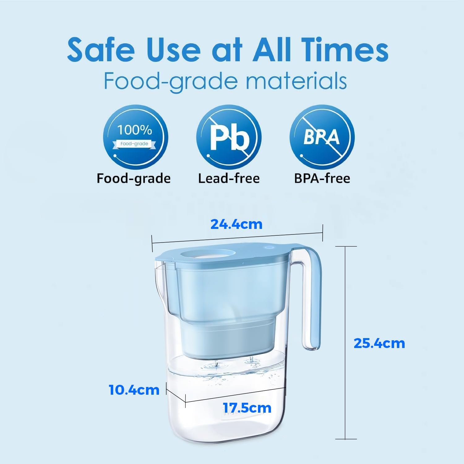 Waterdrop Elfin Wasserfilterkrug mit 3-Monats-Filter, 2,5 l, Filter zur Reduzierung von Kalk, Chlor, Blei, Kupfer im Wasser, Blau (Ersatzfilter: WD-PF-01A Plus) – Bild 7