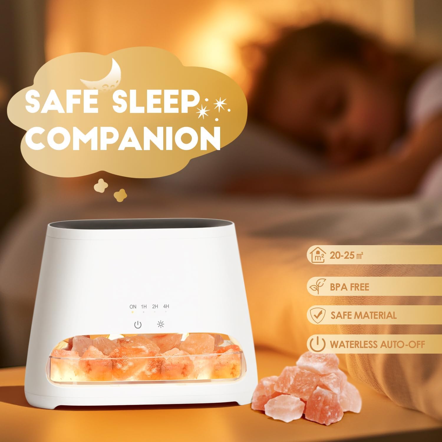 SALKING Aroma-Diffusor mit Salt Range Pakistan Light, 7 Farben LED-Flammeneffekt-Diffusor für ätherische Öle, Ultraschall-Aromatherapie-Luftbefeuchter, automatische Abschaltung, 150 ml (RGB-Weiß) – Bild 6