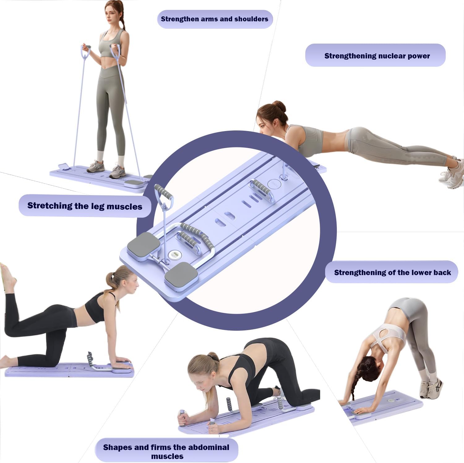Pilates Board 2025 Upgrade – faltbarer Ganzkörpertrainer mit automatischem Rückprall, Knieschonern und multifunktionalem Bauchtrainer, robuste Heimstudio-Trainingsausrüstung im Freien, Unisex – Bild 4