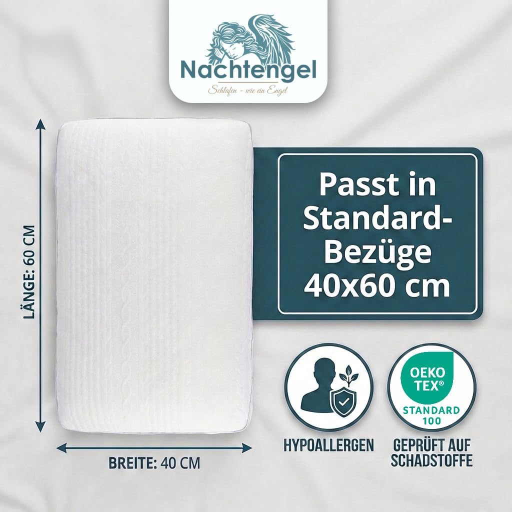 Ergonomisches Memory-Schaum-Kissen 40 x 60 cm mit Nackenstütze – orthopädisches Kissen, Nackenkissen, Rücken-, Bauch- und Seitenschläferkissen, Schlafkissen, weiß, Öko-Tex, 12 cm Höhe – Bild 5