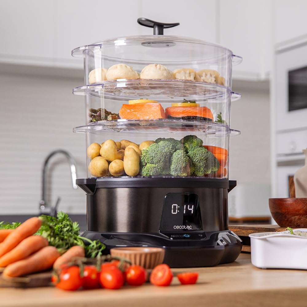 Cecotec Dampfgarer VapoVita 3000 Pro. Dampfgaren und Erhaltung von Nährstoffen und Vitaminen. 1000 W, Digital, 1 Liter Kapazität, inklusive 3 Behälter, nicht elektrische Teile spülmaschinengeeignet. – Bild 2