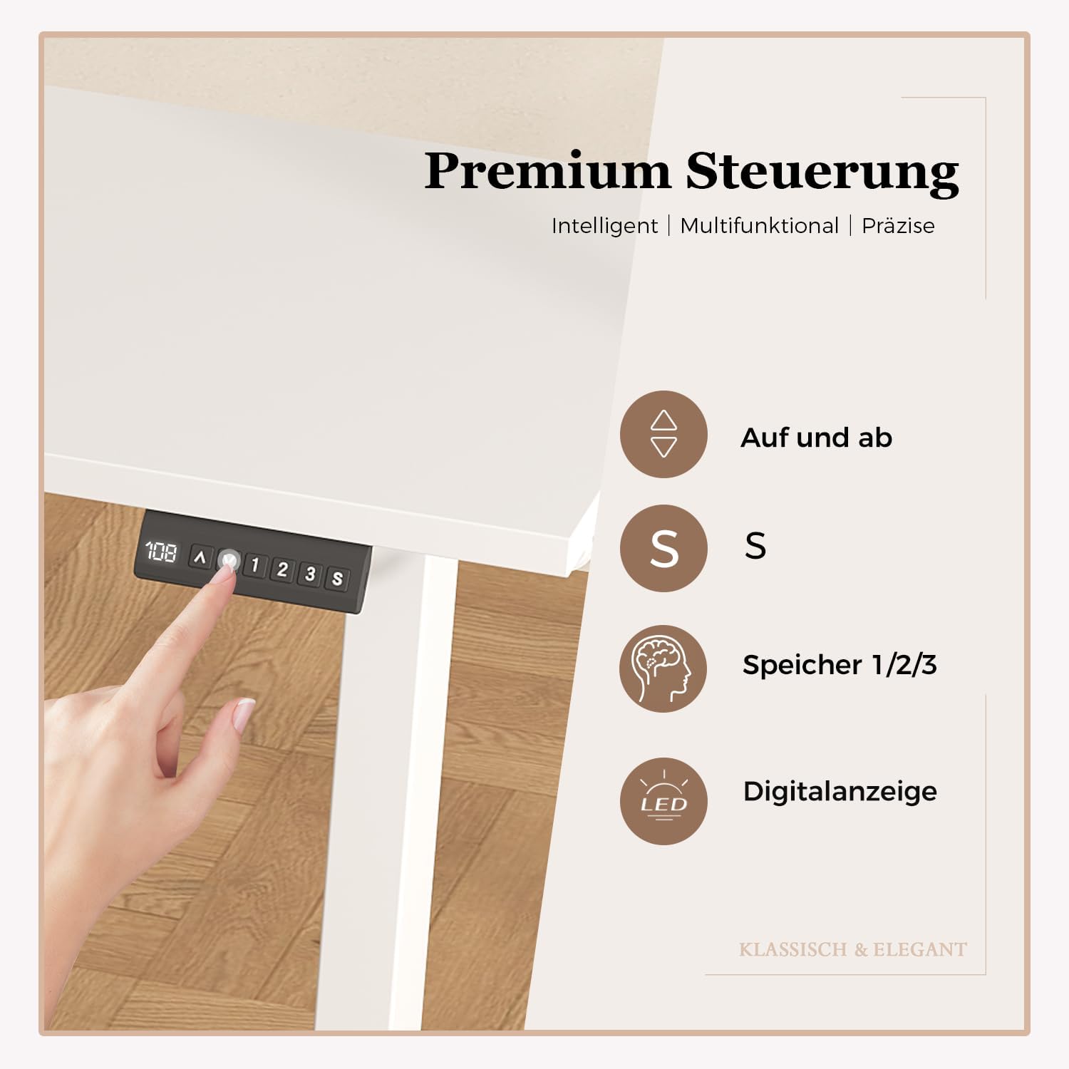 Klicelor L-förmiger elektrischer Schreibtisch, höhenverstellbar, 190 x 155 cm, L-förmiger Stehschreibtisch mit 3 Memory-Funktionen und Antikollisionstechnologie, ergonomischer Computertisch, weiß – Bild 6