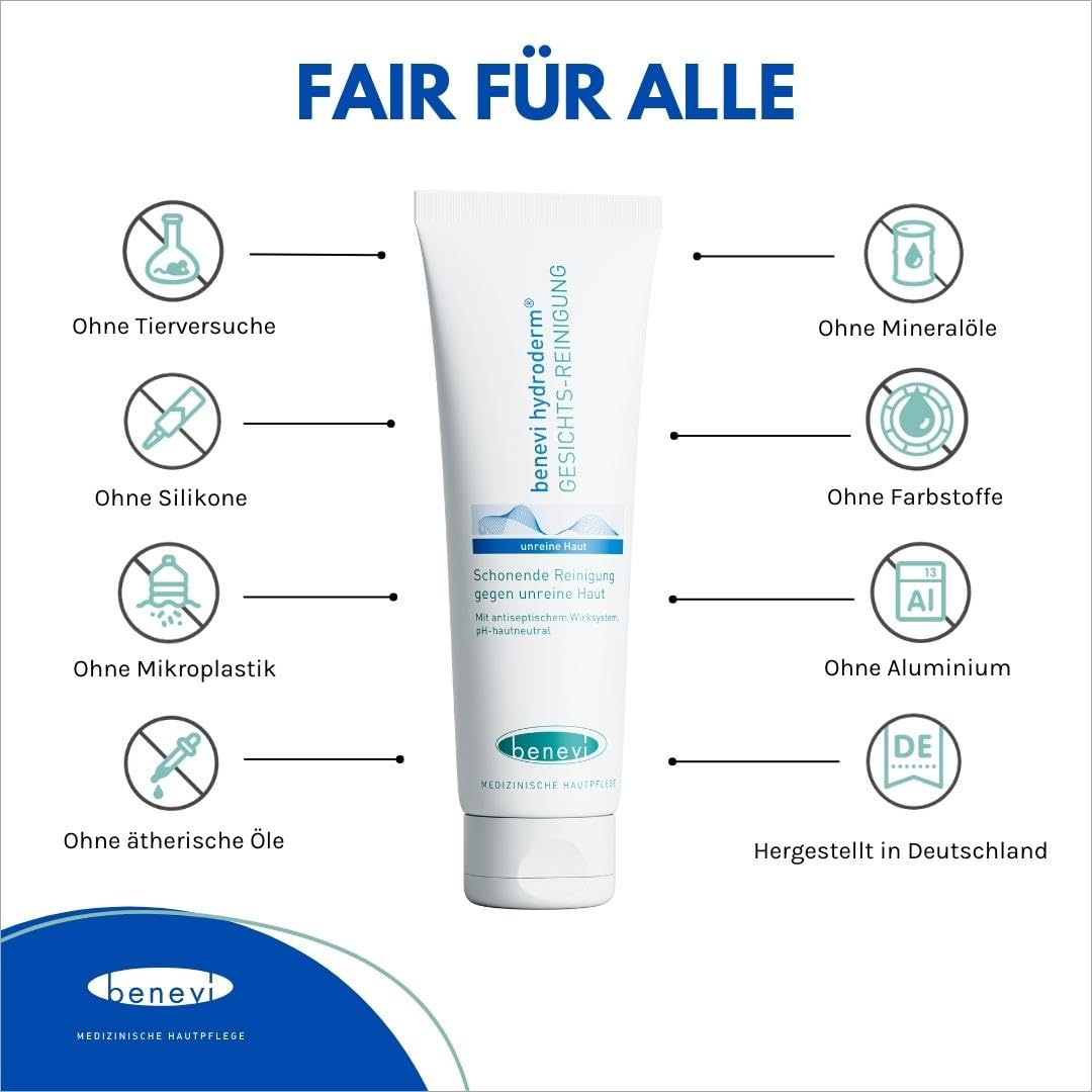 benevi hydroderm Gesichtsreiniger 125 ml für unreine und zu Akne neigende Haut, auch begleitend zur Aknetherapie, reinigt sanft und beseitigt gleichzeitig effektiv störenden Fettglanz – Bild 5