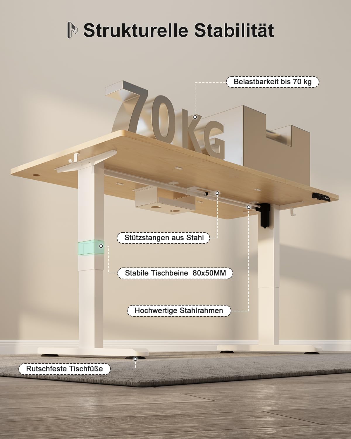 Homall höhenverstellbarer Schreibtisch 160 x 80 cm, elektrischer Schreibtisch mit vierteiliger Tischplatte, Computertisch mit Memory-Funktion, Stehpult – Bild 7