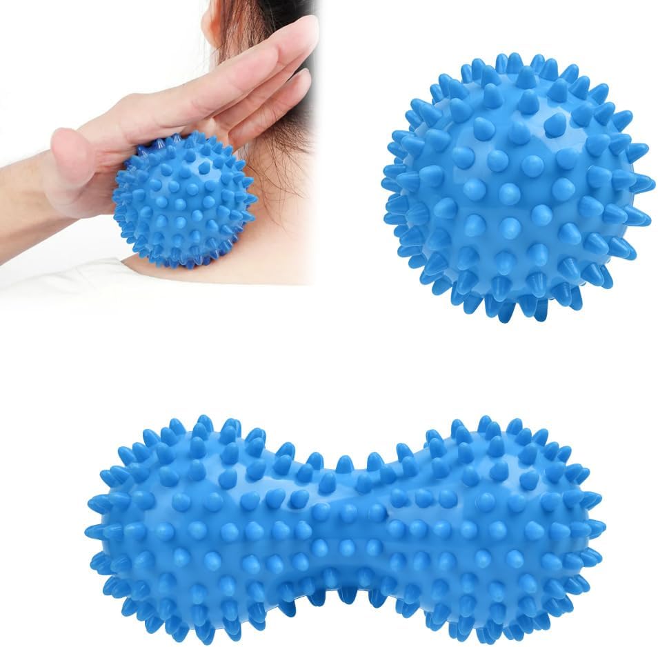 URAQT Faszienball, 2er Set kleine Igelbälle hart, Faszienmassageball mit Noppen, Massagebälle zur Behandlung von Muskelverspannungen, Igelbälle, Massageball für Füße, Rücken, Nacken, Hände (Blau) – Bild 9