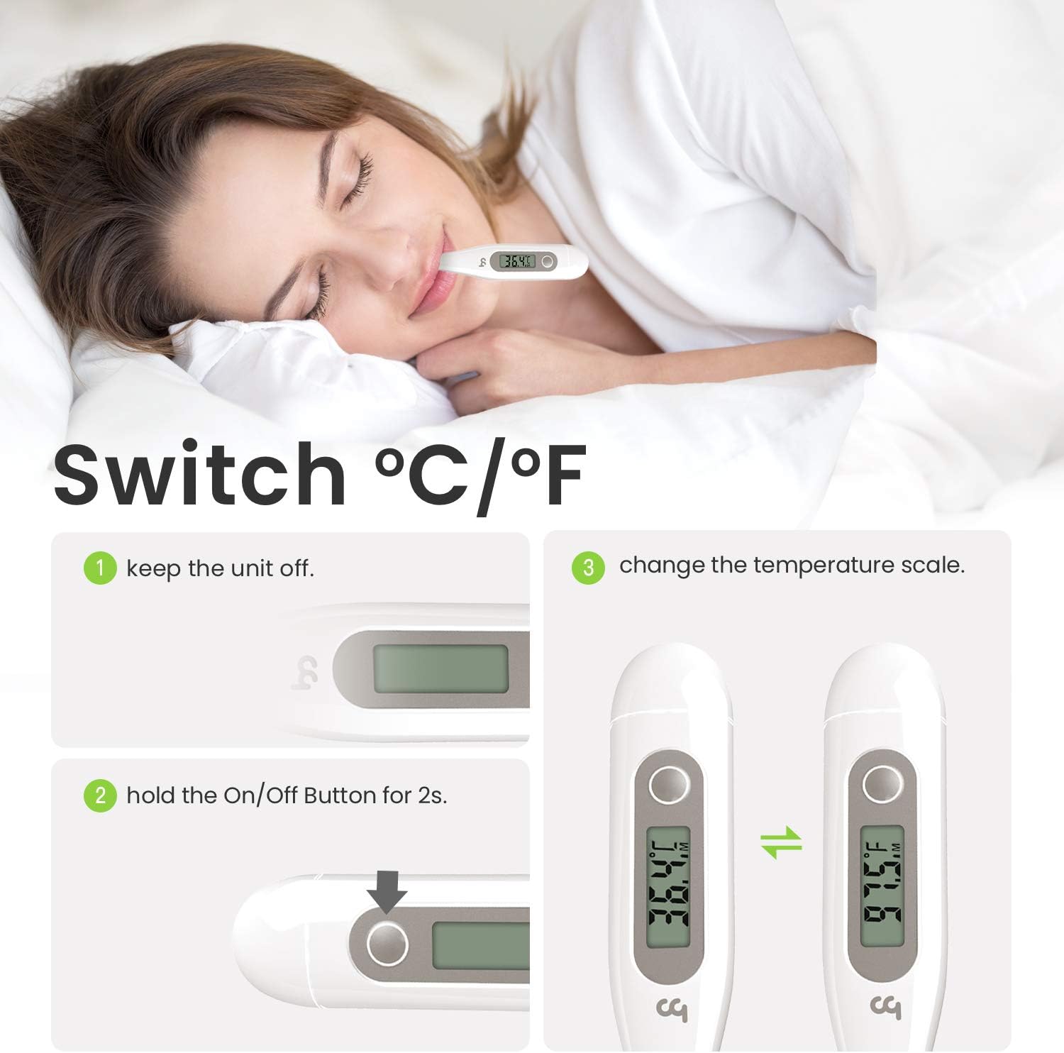 Digitales Fieberthermometer, rektales, orales, Achselthermometer, Fieberthermometer für Babys, Kinder, Erwachsene, genaue und schnelle Messwerte, wasserdichte Sonde, Grau – Bild 5