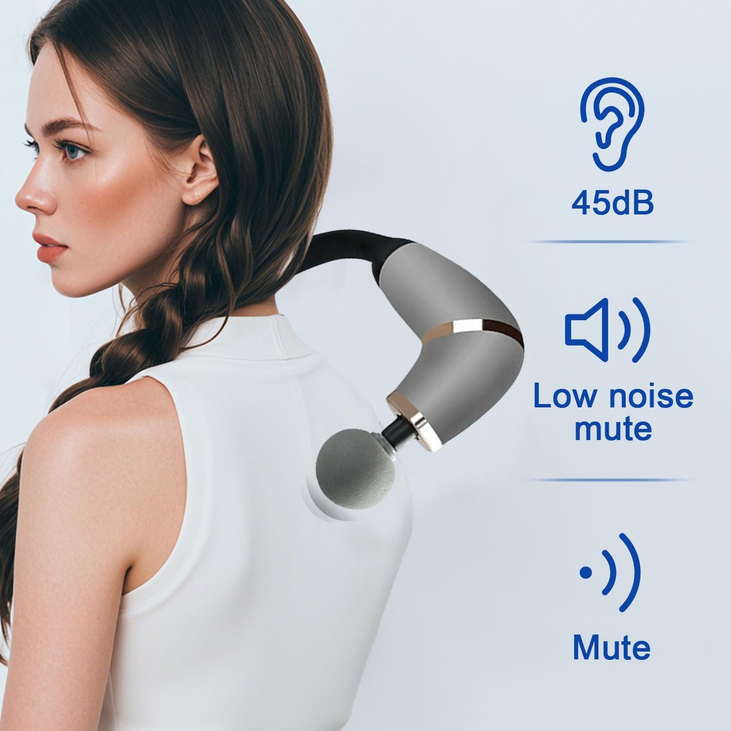 U-förmige Massagepistole, Rückenmassagegerät, 4 Massageköpfe, Massagepistole mit LCD zur Schmerzlinderung, Tiefengewebe-Körpermassagegerät, Faszienmuskel-Massagepistole für Nacken, Schulter, Bein – Grau – Bild 4