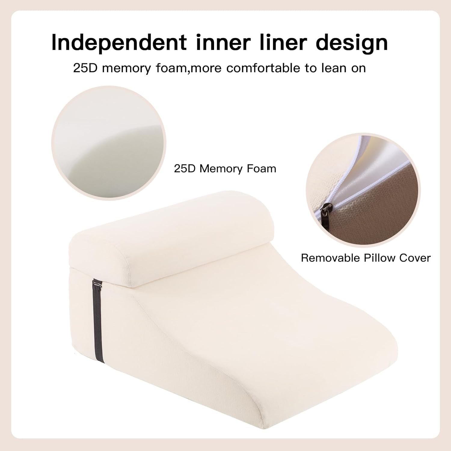 WSJHNLBEDC Lesekissen/Rückenkissen für Bett und Sofa, orthopädisches Keilkissen aus Memory-Schaum, verstellbare Kopfstütze und abnehmbarer Bezug für Rücken, Nacken und Beine, Beige, 57 x 45 x 30 cm – Bild 5