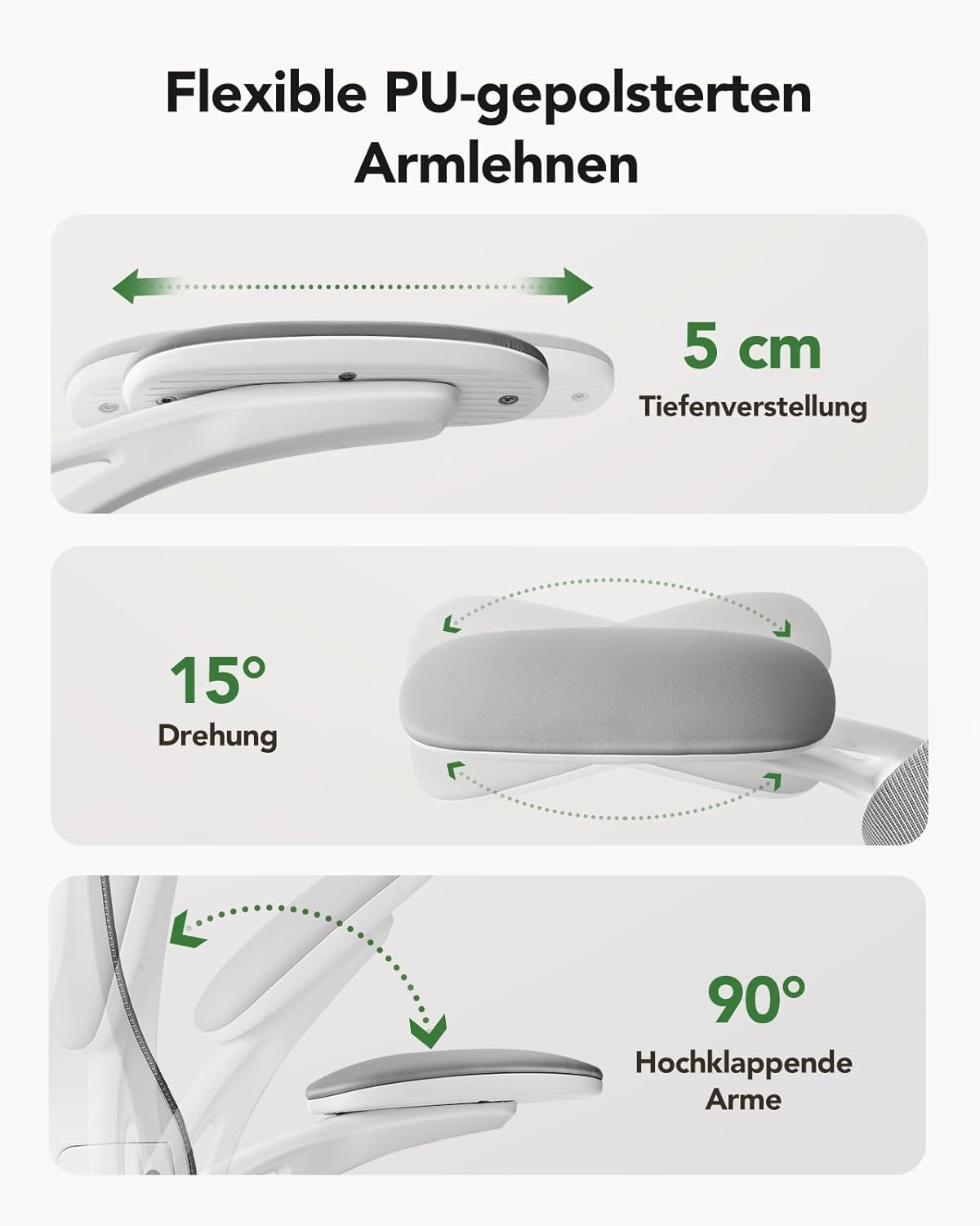 Marsail Ergonomischer Bürostuhl, Schreibtischstuhl mit hoher Netzrückenlehne und verstellbarer Lendenwirbelstütze, drehbarer Arbeitsstuhl für Arbeitsaufgaben mit Rollen, 3D-Armlehnen und Kopfstütze – Bild 6
