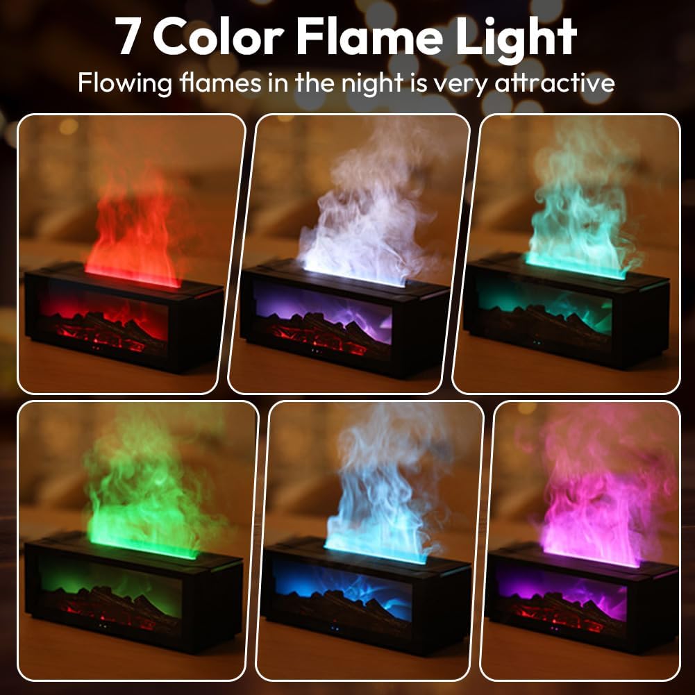 Flammen-Aroma-Diffusor, Diffusor für ätherische Öle mit 7-Farben-Licht, Luftbefeuchter, Flammenverteiler mit Fernbedienung, Duftöl-Diffusor mit Timer, wasserlose automatische Abschaltung für Zuhause, Büro, Yoga – Bild 5