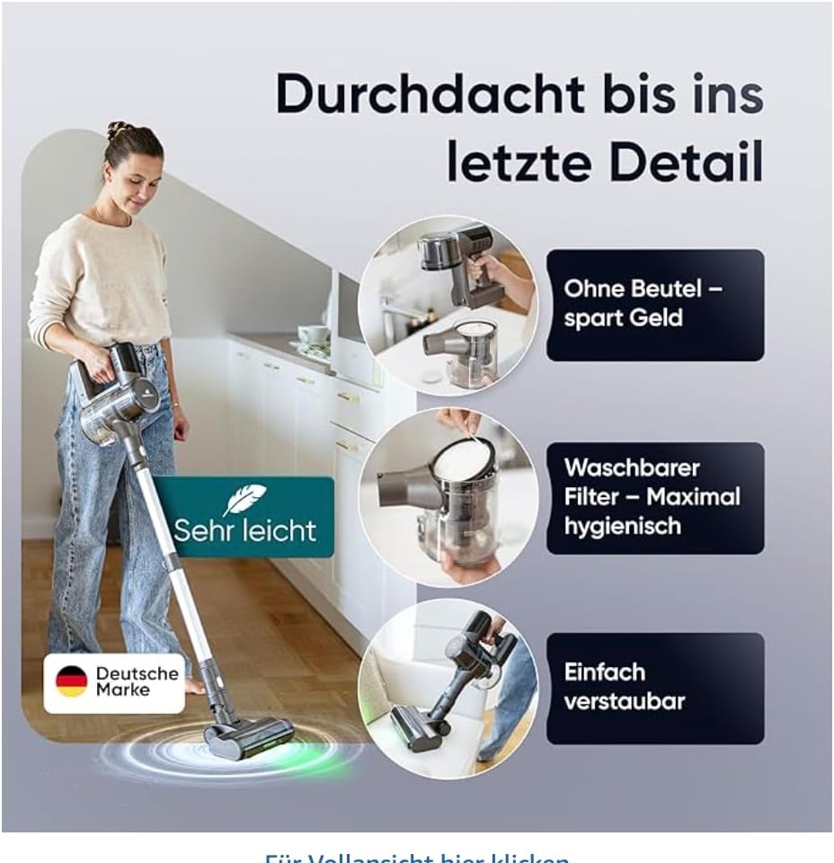 Akku-Staubsauger (3-in-1) – Akku-Staubsauger mit LED-Anzeige und Echtzeit-Akkuanzeige | Anti-Tangle-Bürste für Tierhaare | Komplettes Akku-Staubsauger-Set ohne Beutel für Auto, Teppich und Haushalt – Bild 5