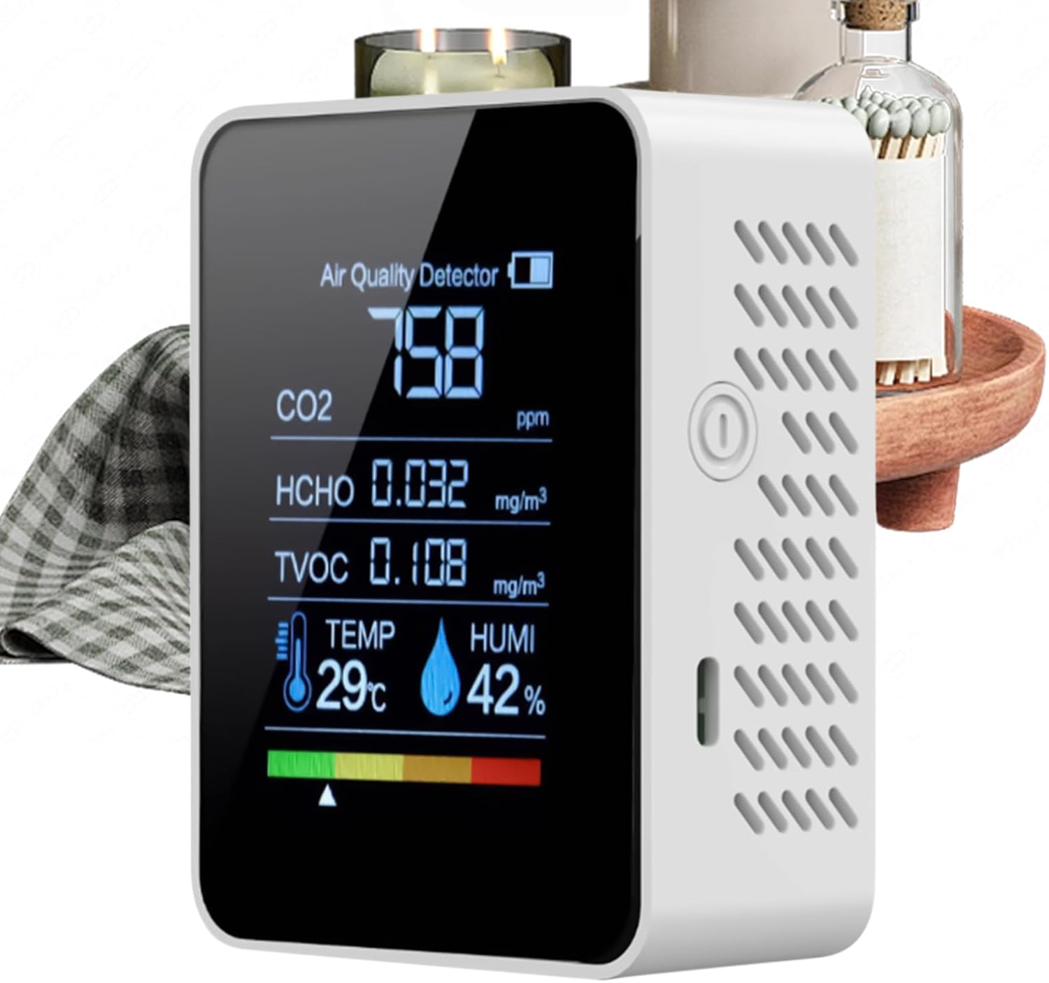 Luftqualitätsmonitor für den Innenraum – Luftdetektor-Tester, Co₂-Messung, Feinstaub PM2.5, VOC, Temperatur und Luftfeuchtigkeit, digitale Anzeige | Ideal für Zuhause, Büro, Schule – Bild 9