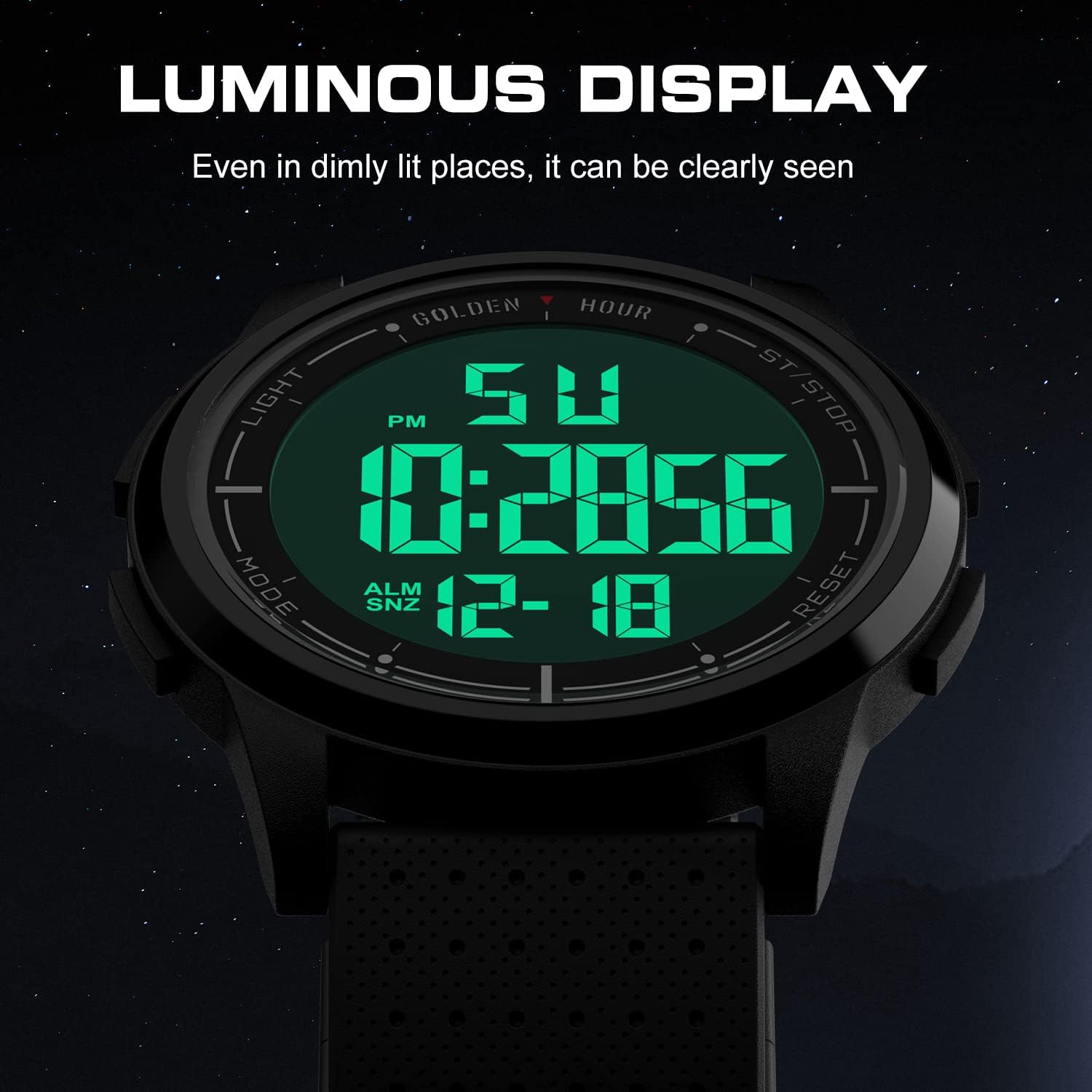 GOLDEN HOUR Sportuhr, ultradünne, minimalistische, wasserdichte Digitaluhren für Herren mit Weitwinkel-Metallgehäuse, hellem Display, Kautschukarmband, Uhr für Herren/Damen – Bild 4