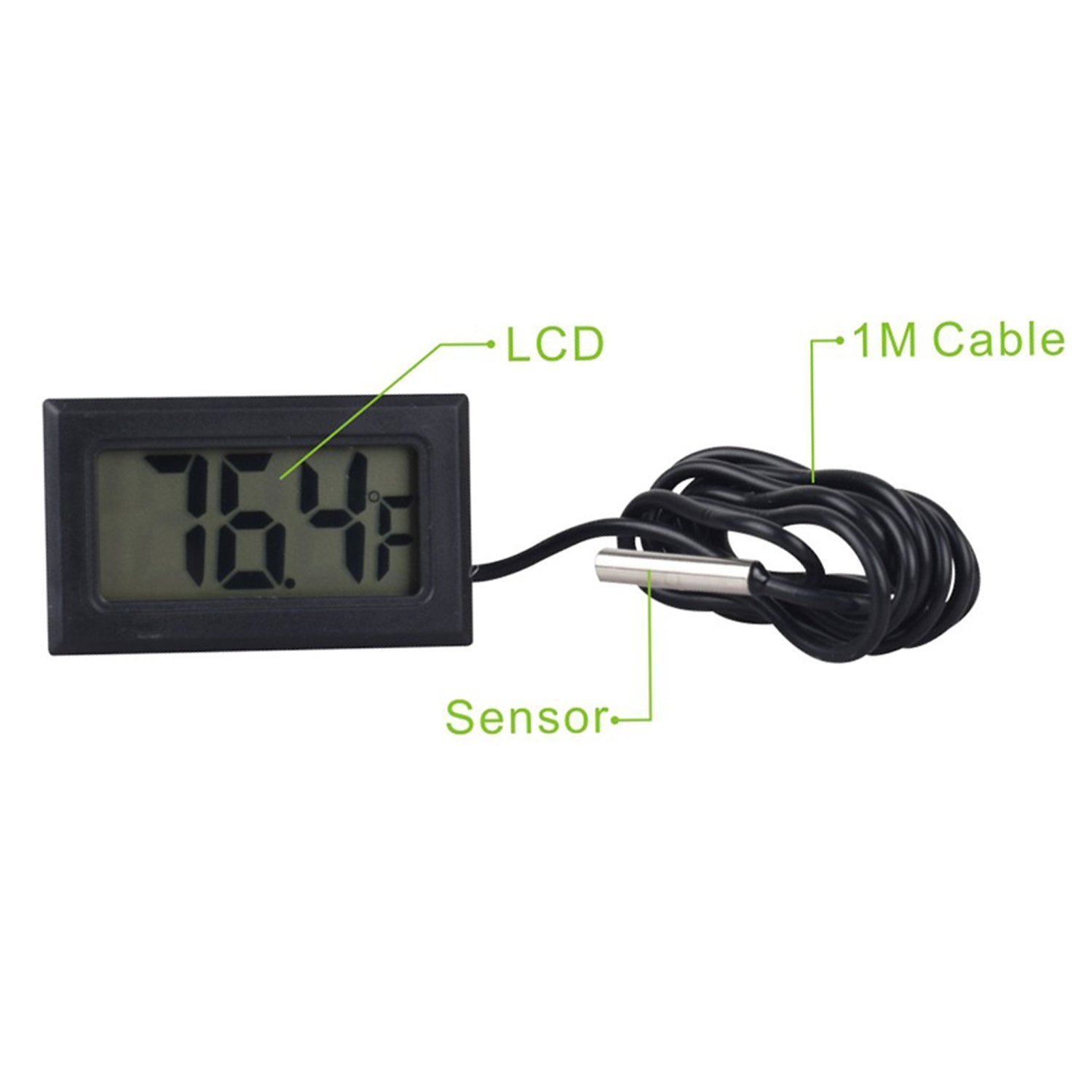 ARCELI Digitales LCD-Thermometer, Temperaturüberwachung mit externer Sonde für Kühlschrank, Gefrierschrank, Kühlschrank, Aquarium – Schwarz – Bild 3