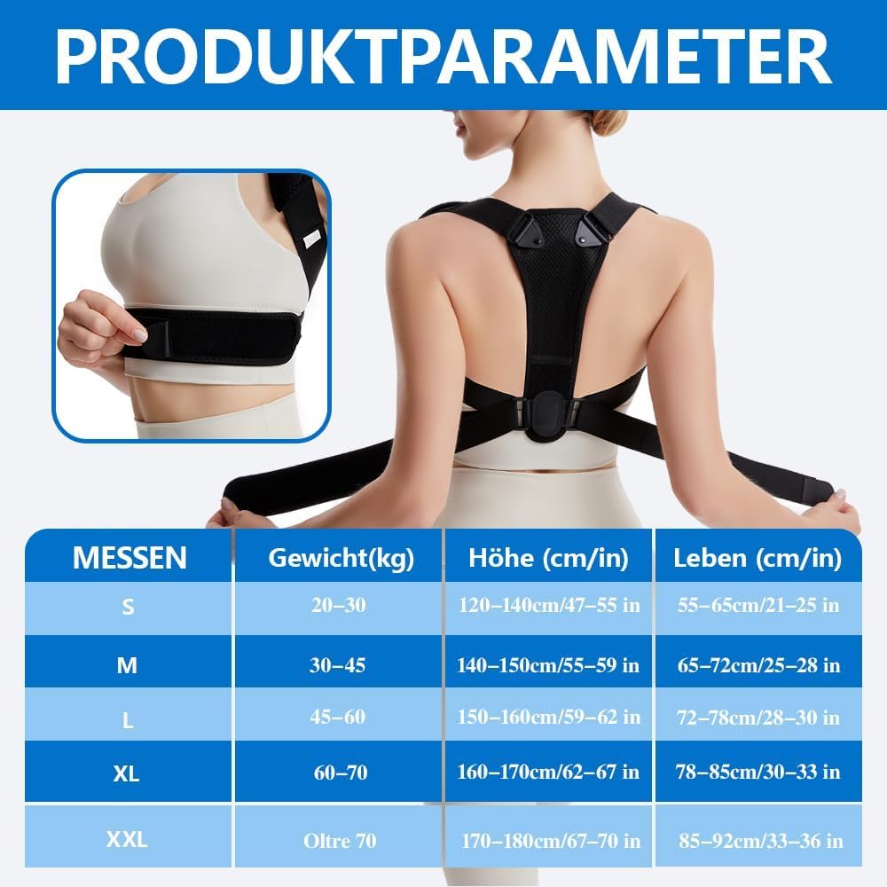 Rückenglätter, verstellbarer Rückenstützgürtel zur Haltungskorrektur Rücken Damen Herren, bequeme Rückenstütze, zur Schmerzlinderung im oberen und unteren Bereich (Schwarz0923) – Bild 4