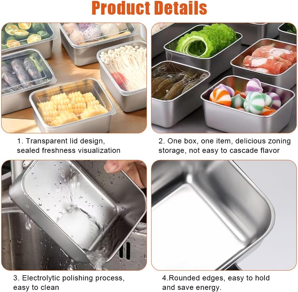 6 Stück Frischhaltedosen aus Edelstahl mit Deckel, 500 ml, stapelbare Meal-Prep-Boxen, Edelstahlbehälter mit Deckel, wiederverwendbare Gefrierbehälter, Vorratsdosen, spülmaschinenfest und gesund, 13,5 x 10,5 x 5 cm – Bild 5