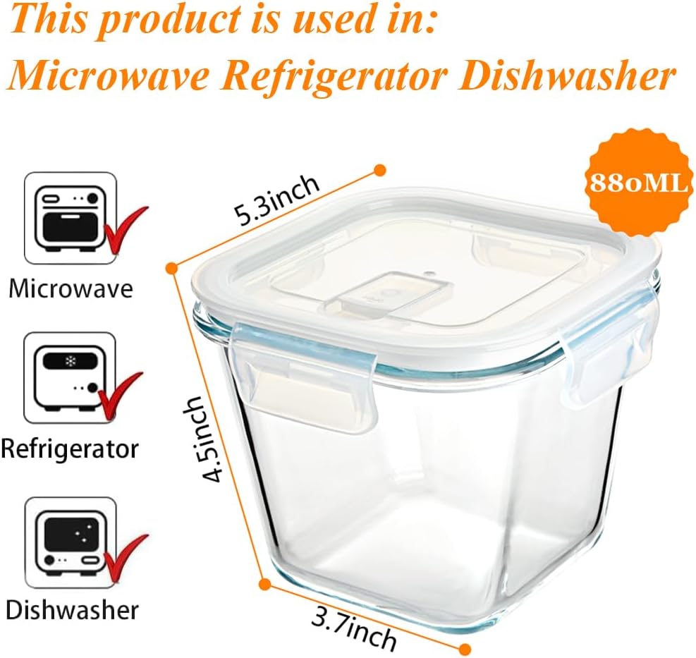 880 ml Glasbehälter mit Deckel, 2er-Set Meal-Prep-Gläser, Glasschüssel mit Deckel, Glas-Suppenbehälter, Frischhaltedosen, Glas, spülmaschinenfest, mikrowellen- und gefriergeeignet, BPA-frei – Bild 2