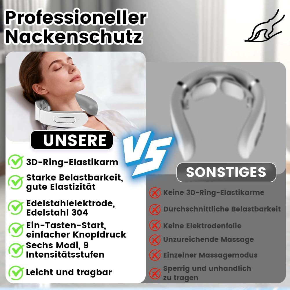 11-in-1-Nackenlösung, Nackenmassagegerät, elektrisches Nackenmassagegerät mit Wärme, 6 Modi, 9 Intensitätsstufen, kabelloses tragbares elektrisches Massagegerät für Nackenentspannung, Zuhause, Büro, Reisen – Bild 5