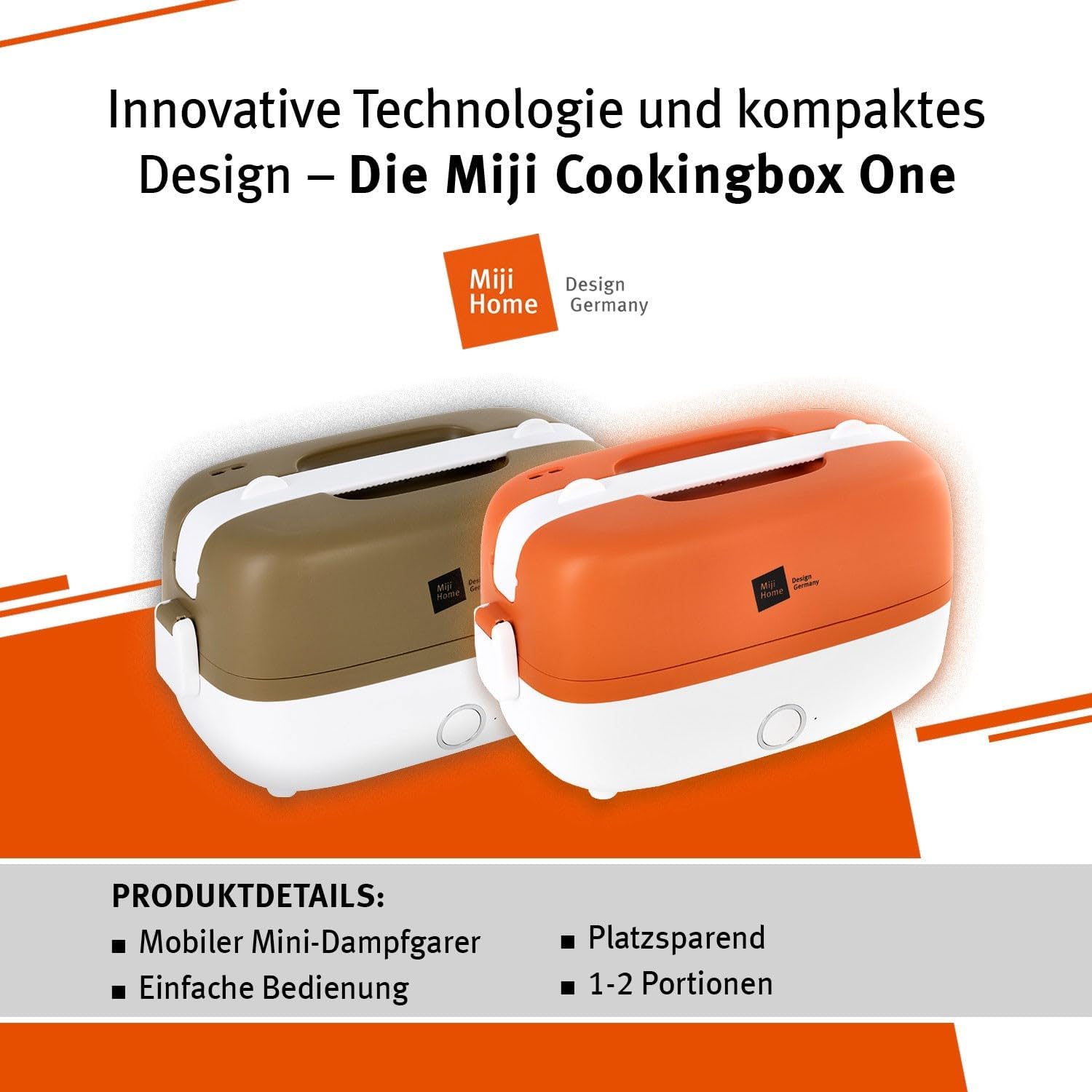 Miji Elektrische Lunchbox & Mini-Campingkocher 1L | 250-W-Dampfgarer – leise, geruchlos und kompakt für 1–2 Portionen – Bild 2