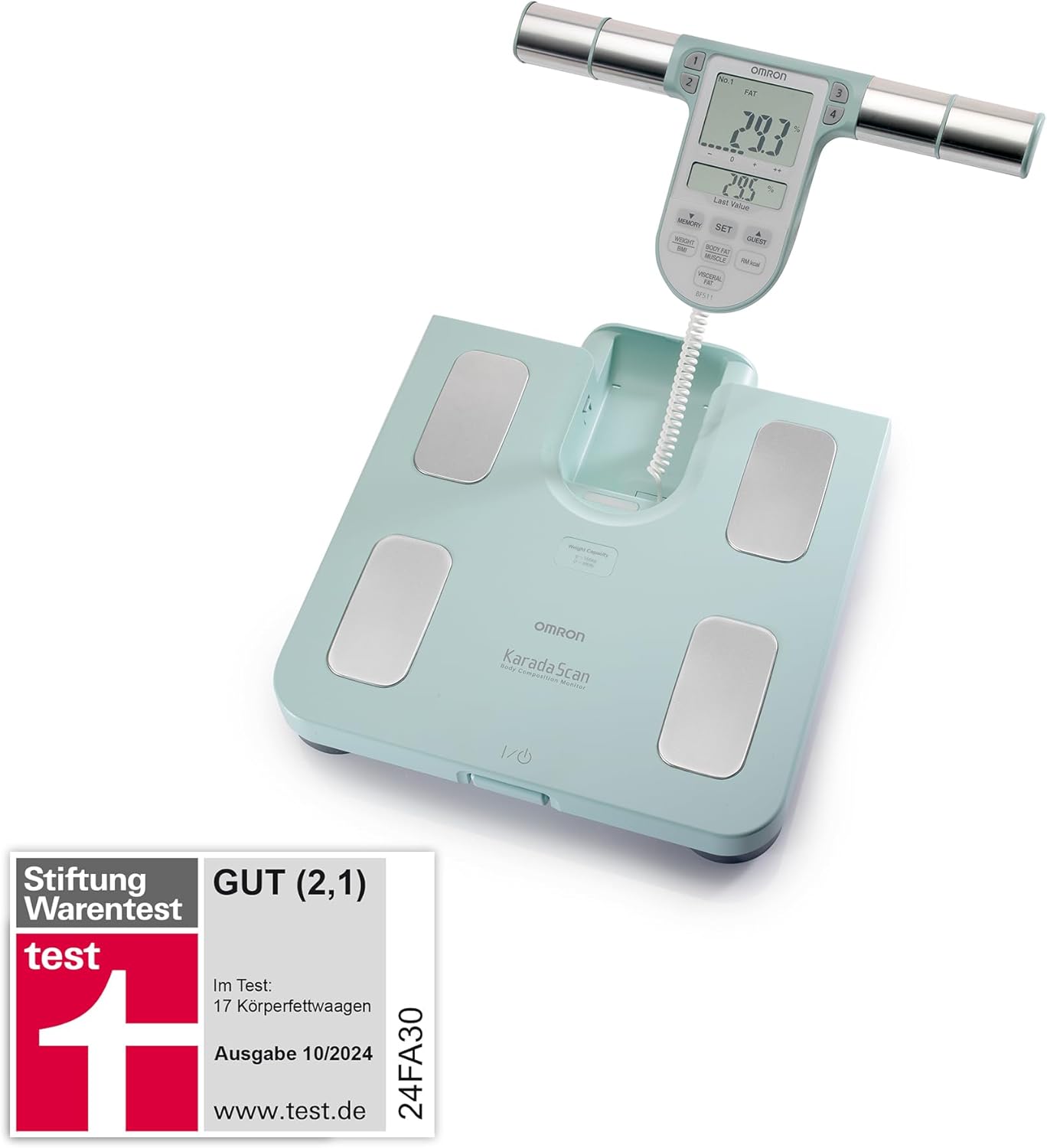 OMRON BF511 Klinisch validierter Ganzkörper-Analysemonitor mit 8 hochpräzisen Sensoren zur Hand-zu-Fuß-Messung – Türkis
