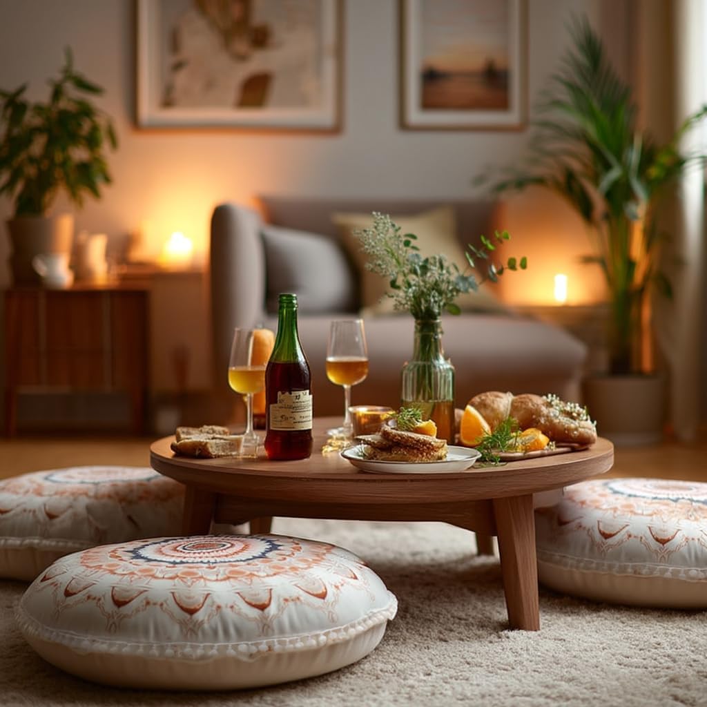 2er-Pack Meditations-Bodenkissen, runde Sitzkissen mit waschbarem und abnehmbarem Bezug, 80 cm großes ergonomisches Yogakissen mit Pompon-Dekor, für den Innen- und Außenbereich, braun – Bild 6