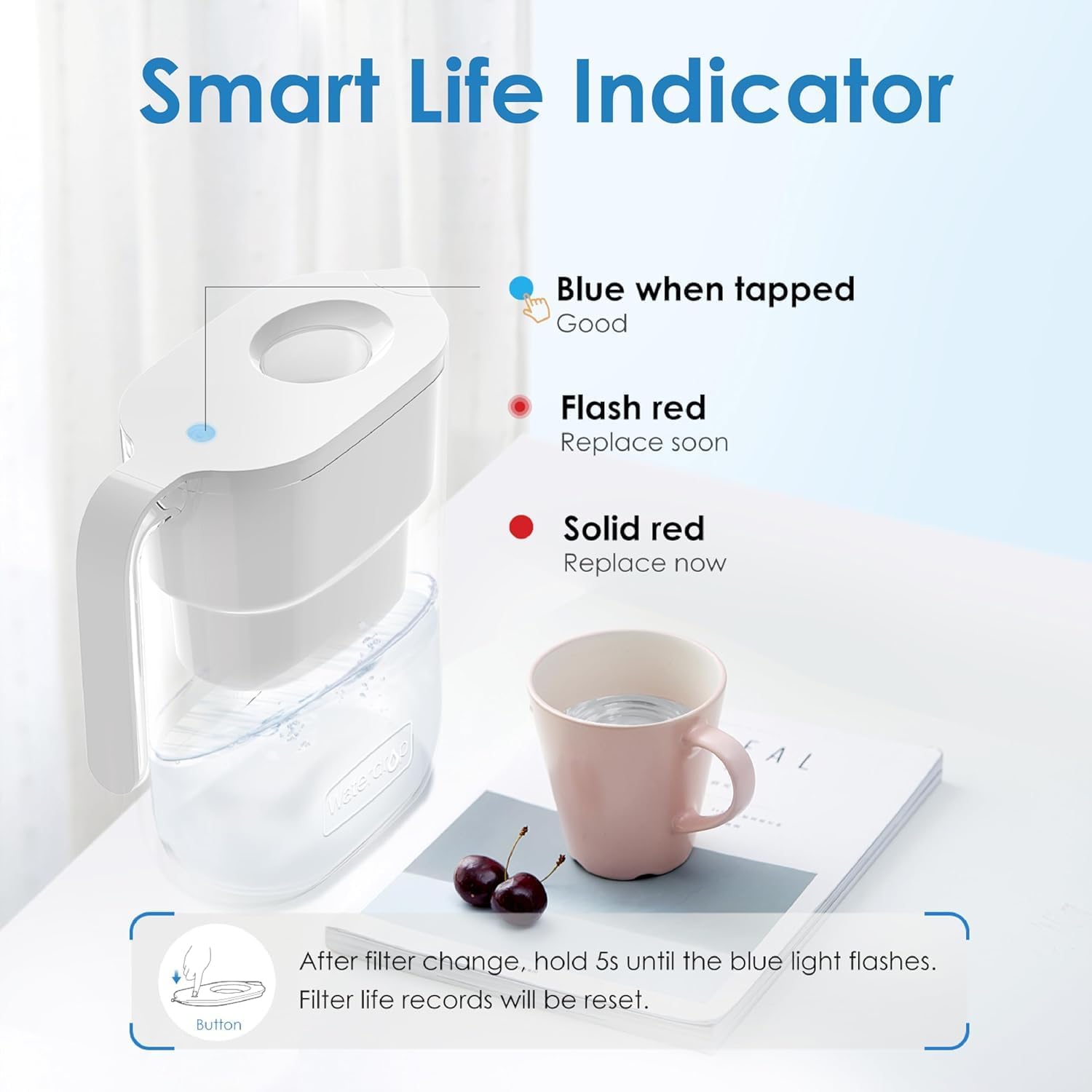 Waterdrop Elfin Kühlschrank-Wasserfilterkrug mit 3-Monats-Filter, 2,5 l, reduziert Fluorid, Chlor und mehr, NSF-zertifiziert, BPA-frei, Weiß (Ersatzfilter: WD-PF-01A Plus) – Bild 8