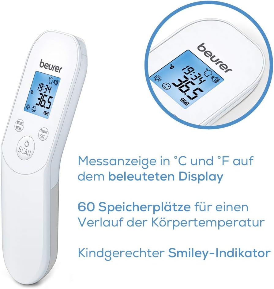 Beurer FT 85 berührungsloses digitales Infrarot-Thermometer, Fieberthermometer zur hygienischen und sicheren Messung der Körpertemperatur an der Stirn. – Bild 4