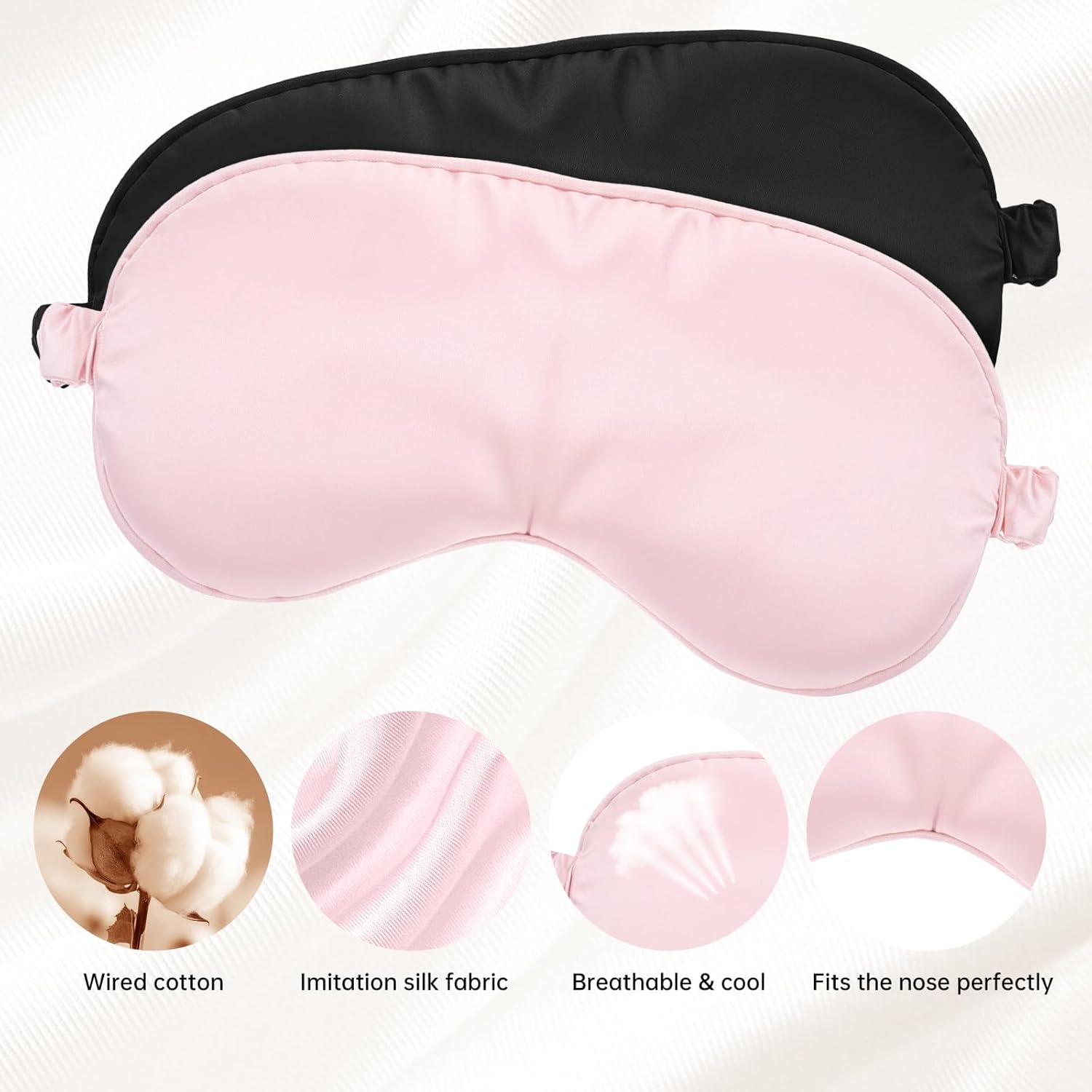 Molain 2er Pack Seidenschlafmaske Damen, weiche Seidenschlafmaske, Augenmaske mit verstellbarem Riemen, Schlafmaske, lichtblockierende Schlafmaske für Pausenreisen, blockiert Licht – Bild 4