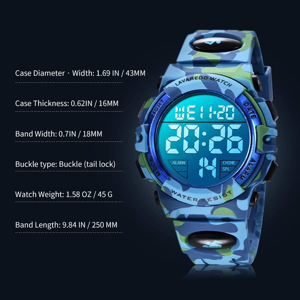 BEN NEVIS Digitaluhren für Kinder Jungen – 50 m wasserdicht, Sport, Outdoor, Digitaluhr, Kinder-Silikonuhr mit Wecker/Stoppuhr/LED-Licht/stoßfest/Datum, elektronisch, für Kinder – Bild 7