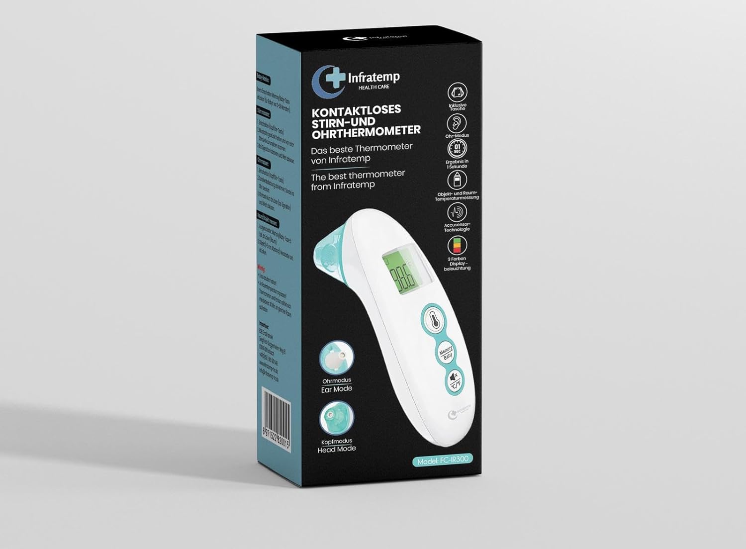 Fieberthermometer, berührungslos für Stirn und Ohr, Alterspräzision, Farbdisplay, Speicher für Babys/Kinder/Erwachsene, 3 in 1 Meter – Bild 2