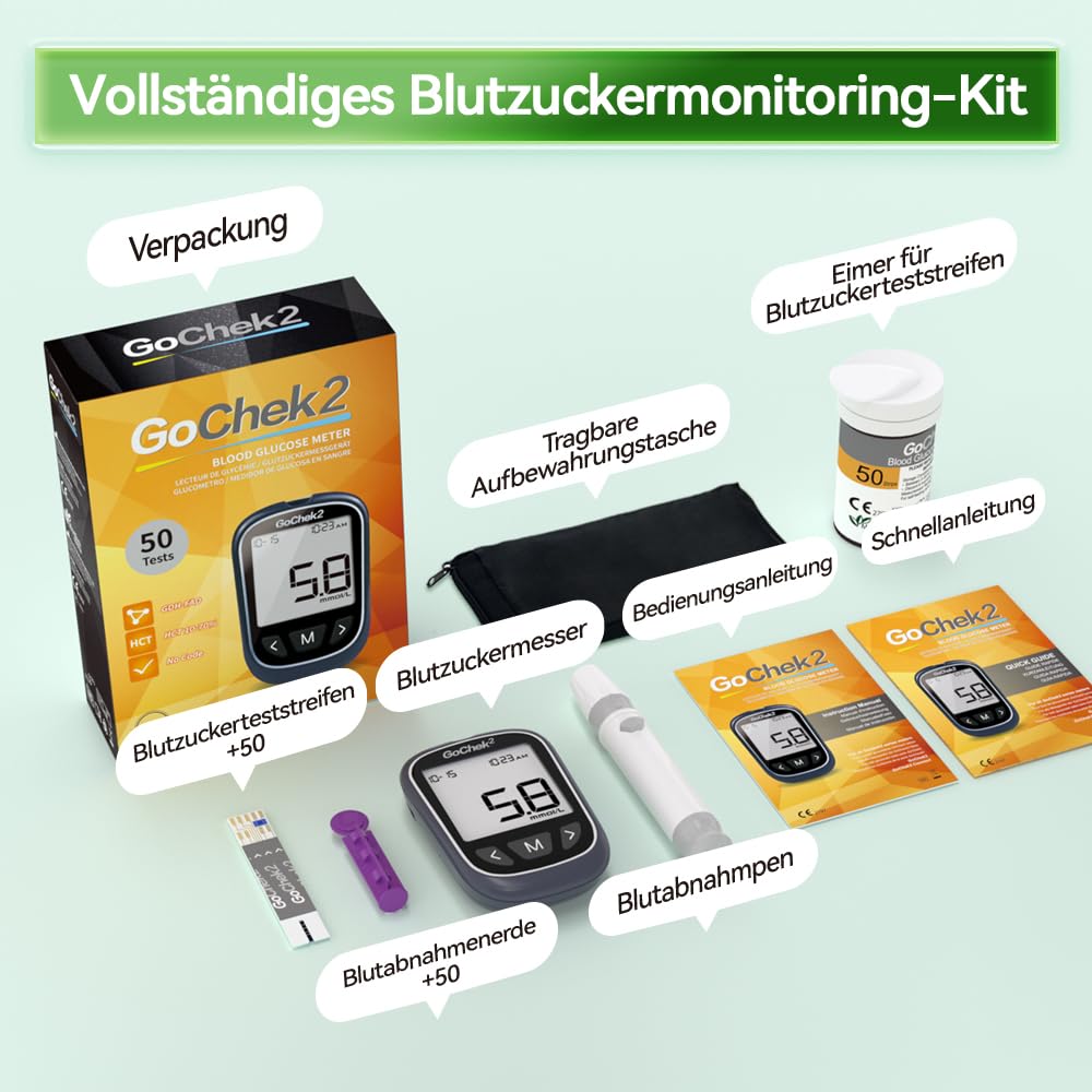 MicroTech Blutzuckermessgerät-Set, 50 Streifen und Lanzetten, keine Codierung, 500 Speicher, breiterer HCT für die Familie (mmol) – Bild 11