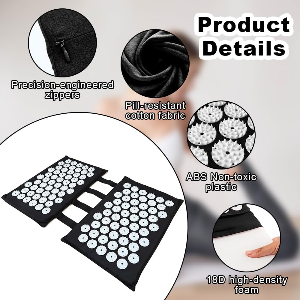 Akupressurmatte für Füße und Rücken, 2 x 33 cm, Akupunkturmatte, Schwarz, Akupressurmatte, Nagelmatte mit 110 Spitzen, Akupressur-Fußmatte, Nagelmatte für Fußakupressur, Büro oder Reisen – Bild 3