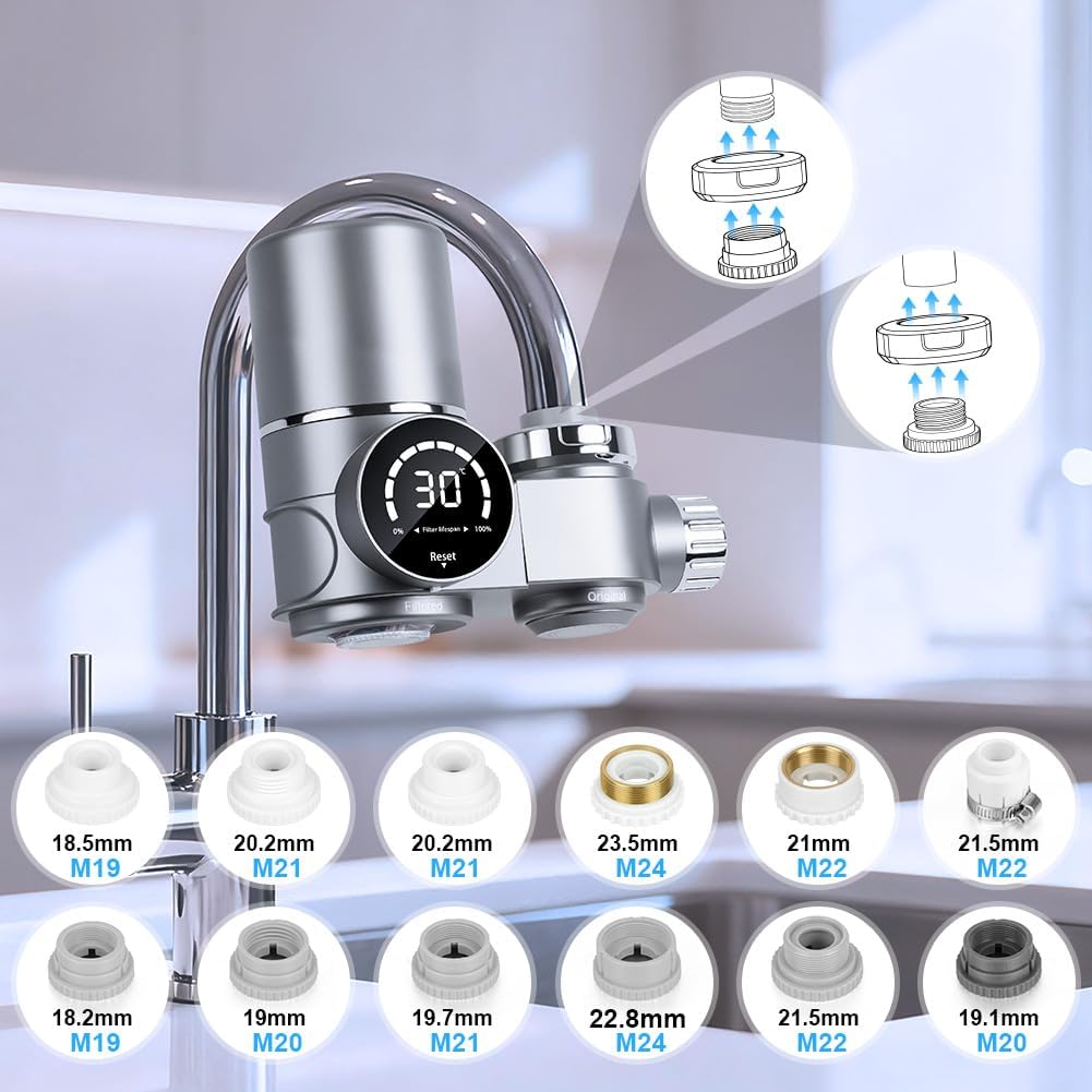 HOTUT Wasserfilter für Wasserhahn, Edelstahl-Leitungswasserfilter, Wasserfilter Trinkwasser mit Blaulicht, Trinkwasserfilter zur Entfernung von Chlor, Schwermetallen und schlechtem Geschmack – Bild 6