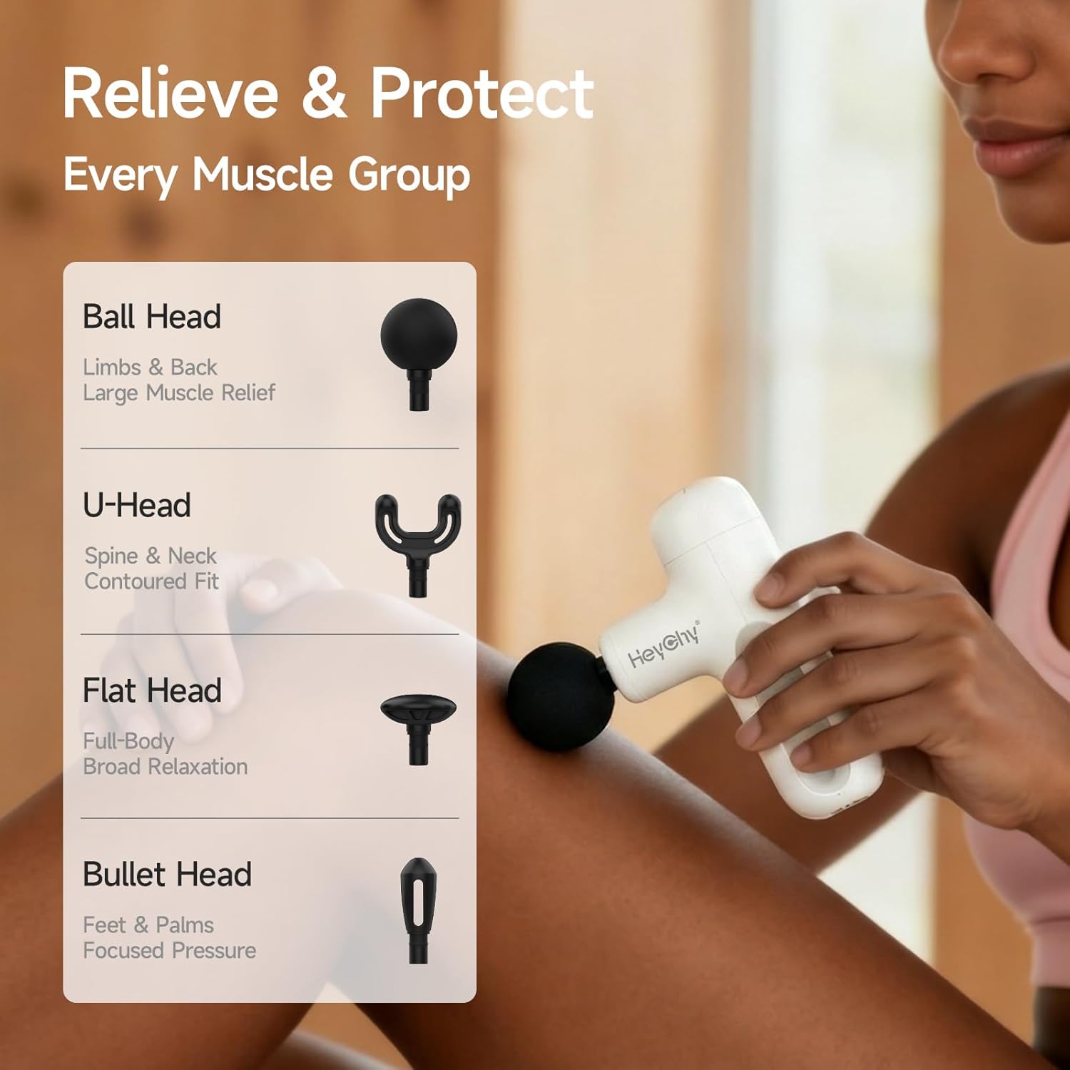Super Mini Massagepistole für tiefes Gewebe, Handheld mit 4 Aufsätzen, Leise und reisetauglich zur Linderung von Rücken- und Muskelschmerzen (Weiß) – Bild 7