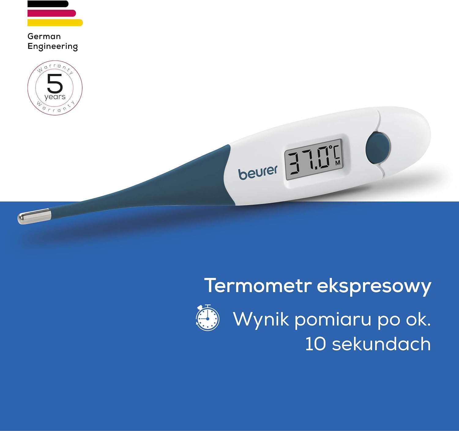 Beurer FT 17 Digitales Fieberthermometer mit flexibler Spitze für orale, rektale und axilläre Messung, Ergebnis in 10 Sekunden, Fieberanzeige für Babys, Kinder und Erwachsene, blau/weiß – Bild 3