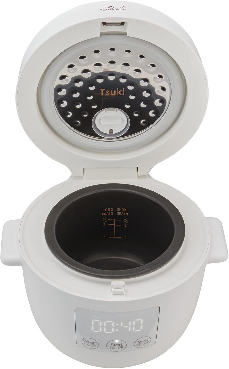 Yum Asia Tsuki Mini-Reiskocher mit Shinsei-Keramikschüssel (2,5 Tassen, 0,45 Liter), 5 Reiskochfunktionen, 2 Multicooker-Funktionen, versteckte LED-Anzeige, 220–240 V (Kieselweiß) – Bild 7