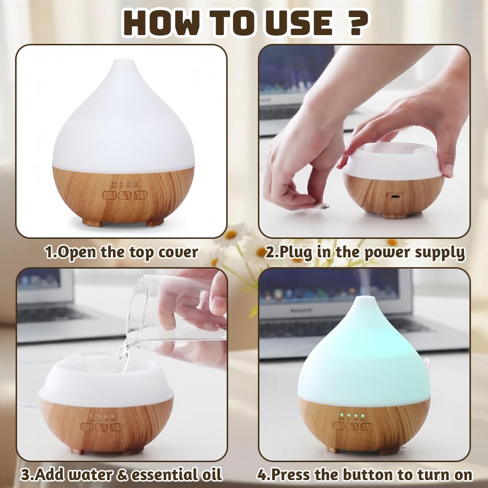 Flintronic Aroma-Diffusor, 100 ml, Ultraschall-Luftbefeuchter, Aromatherapie-Öl-Diffusor, Diffusor für ätherische Öle, Duftöl-Diffusor mit 7 farbigen LED-Lichtern und automatischer Abschaltfunktion – Bild 4