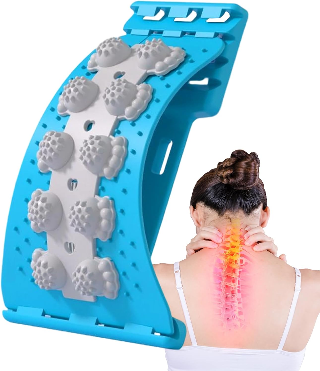 Rückendehner für den unteren Rücken, Akupressur-Massagebrett mit Noppen, 4-stufig verstellbarer Rückendehner für Zuhause, Fitness, Entspannung von Gewebe, Nerven, Haltung für runden Rücken – Bild 7