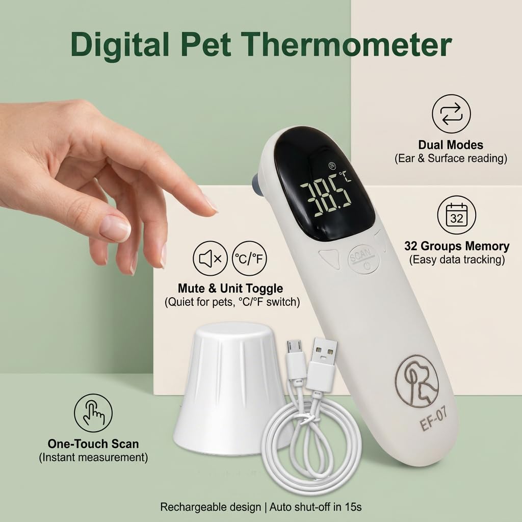 Ohrthermometer Hund und Katze, Digitales Fieberthermometer für Haustiere mit LED-Anzeige, Schnelle Fiebererkennung in Sekunden, Tragbares Thermometer Ohr für Welpen, Kühe und Schafe – Bild 4