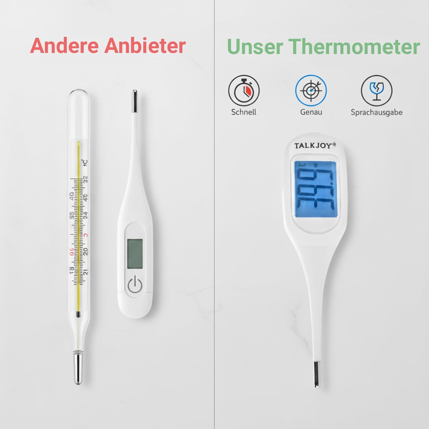 Sprechendes Fieberthermometer, Thermometer mit Sprachausgabe, Temperaturanzeige, ideal für Blinde, Sehbehinderte und Senioren, digitales Fiebermessgerät mit flexibler Spitze – Bild 2