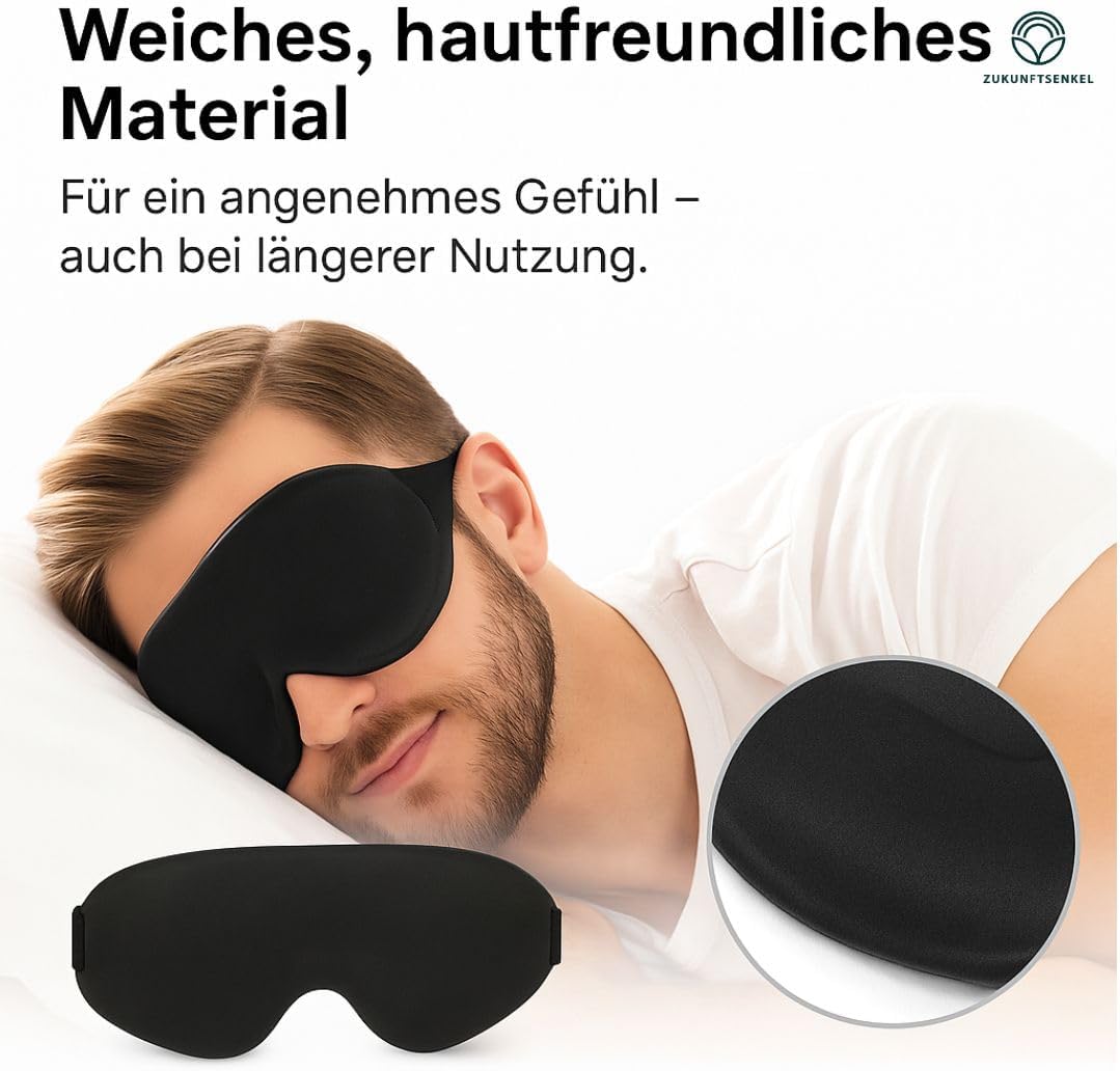 3D-Schlafmaske, lichtblockierende Schlafmaske für Damen und Herren, für Seitenschläfer, bequeme Augenmaske mit Augenraum, Schlafmaske, Baumwolle, verstellbar, Reisen, Festival, Camping (schwarz, 1er-Set) – Bild 5