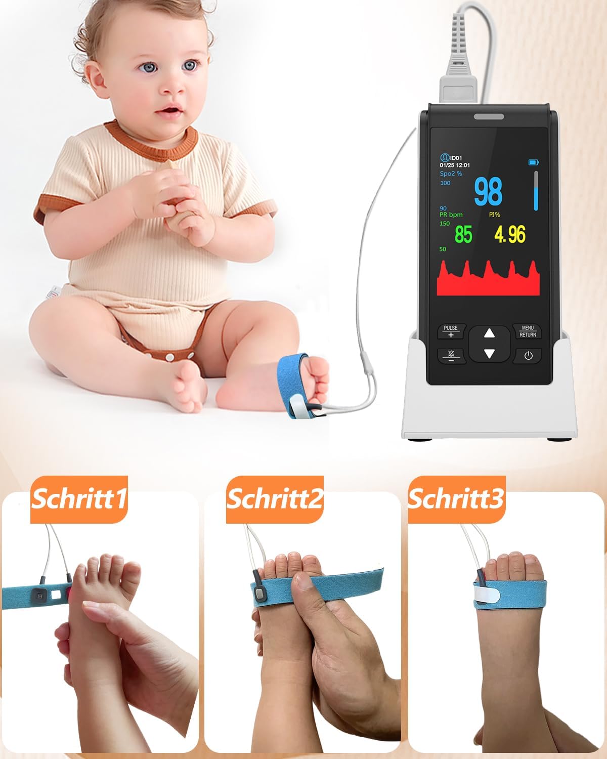 Tragbares HealthTree Pulsoximeter, wiederaufladbarer Sauerstoffmonitor, Sauerstoffsättigungsmonitor für Kinder, SpO2-Level-Überwachung, Herzfrequenz und Infusionsindex – Bild 2