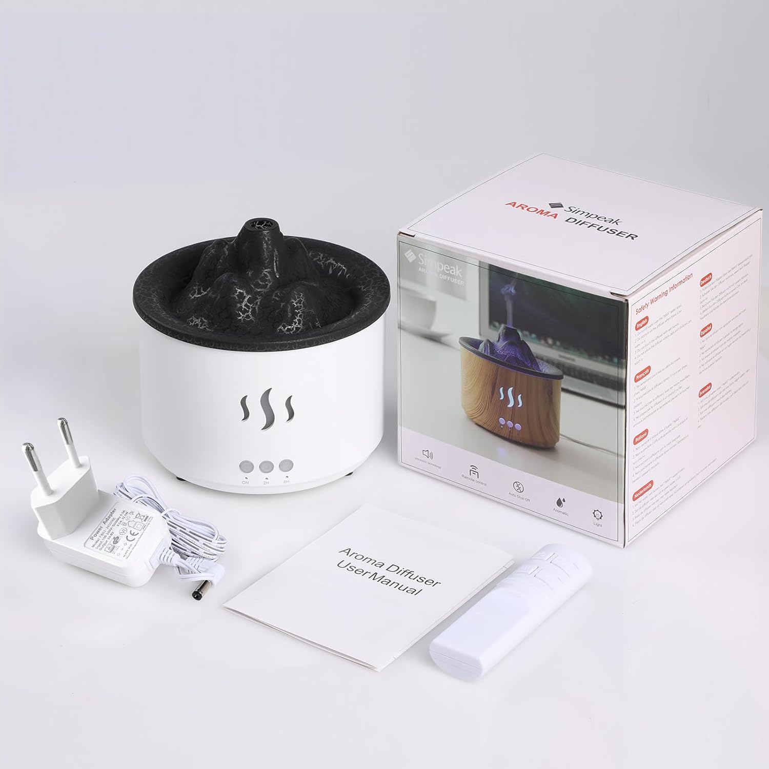 Simpeak 400 ml Aromadiffusor für Duftöle, Ultraschall-Raumdiffusor Holz für ätherische Öle mit LED-Licht, Aromatherapie-Düfte Luftbefeuchter mit Fernbedienung für Wohnzimmer, Büro, Spa, Weiß – Bild 6
