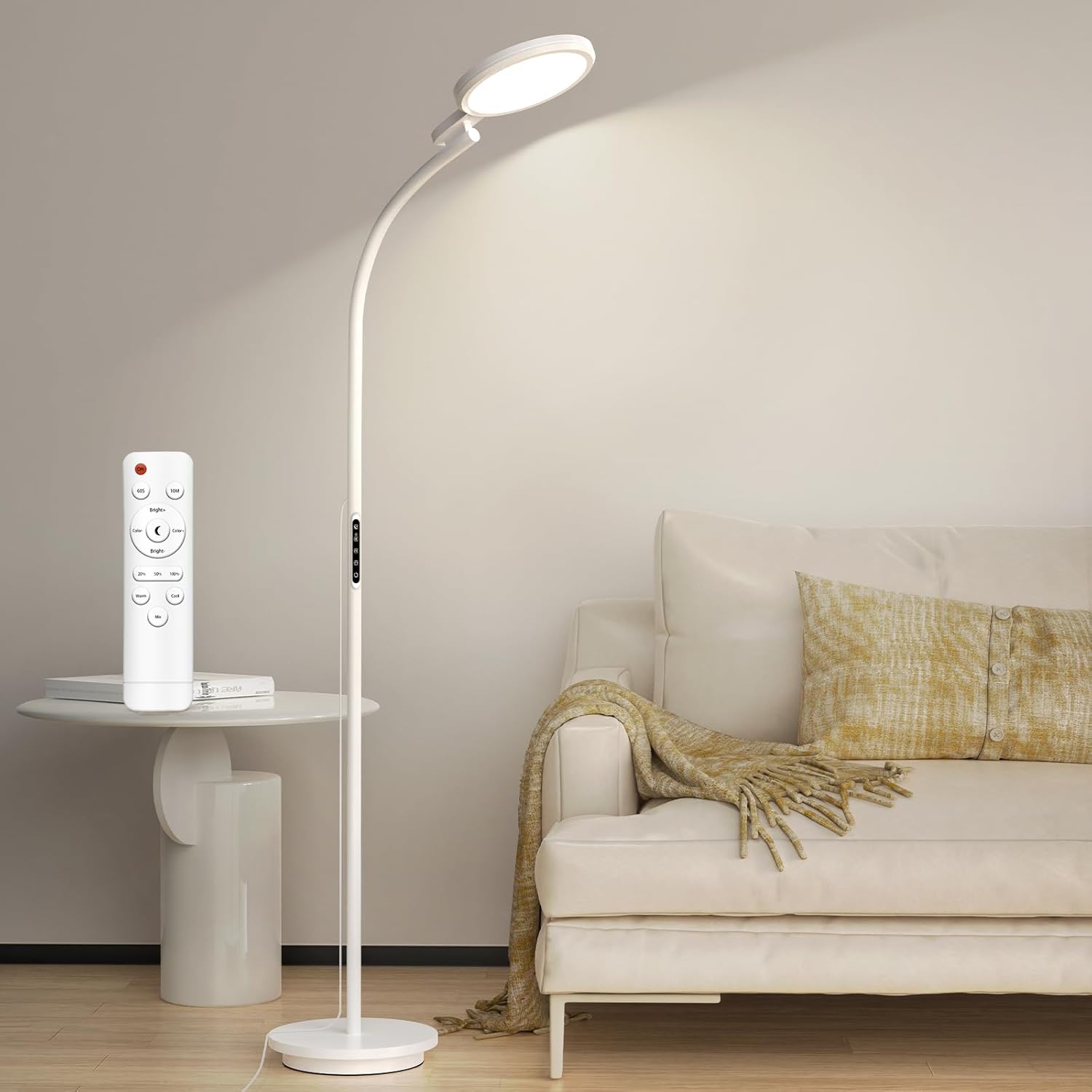 Tageslichtlampe Stehlampe 10000 Lux, 3-in-1 UV-freie Lichttherapielampe mit Touch-Steuerung und Fernbedienung, 5 Farben & 5 Helligkeitsstufen Sonnenlichtlampe für Büro/Zuhause
