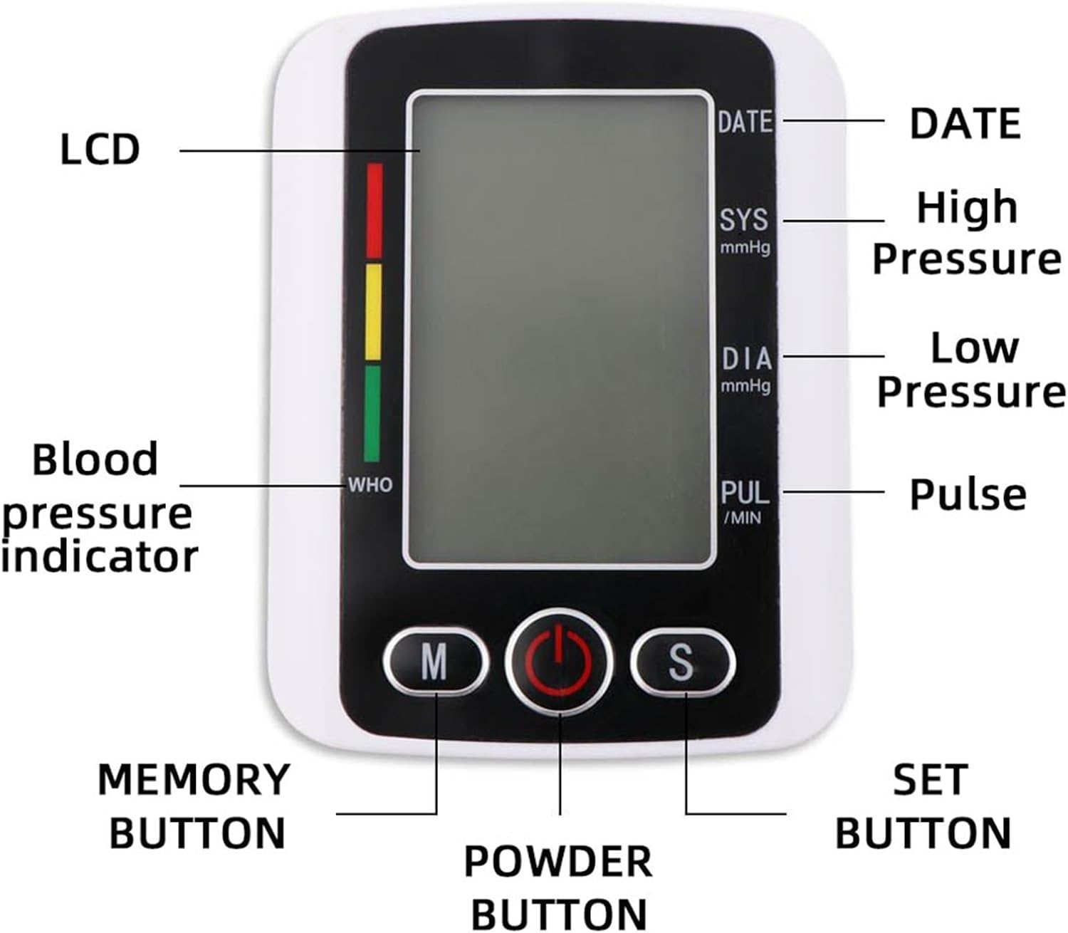 Digitales Blutdruckmessgerät, Oberarm-Blutdruckmessgerät, LCD-Bildschirm, vollautomatische Blutdruck- und Pulsmessung am Oberarm mit Arrhythmieerkennung für den Heimgebrauch, 2 x 99