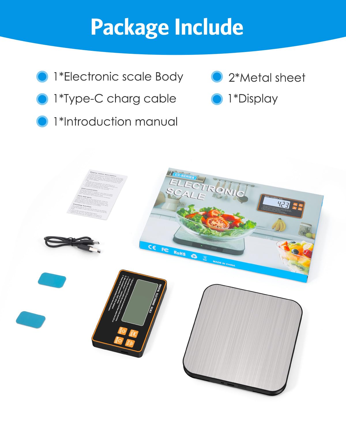 Brifit Digitale Küchenwaage 15 kg/1 g mit abnehmbarem Display – wiederaufladbare Küchenwaage mit USB-C, Edelstahloberfläche, Grammwaage für Lebensmittel, Backen, Kochen, Brief, Präzisionswaage Küche – Bild 8