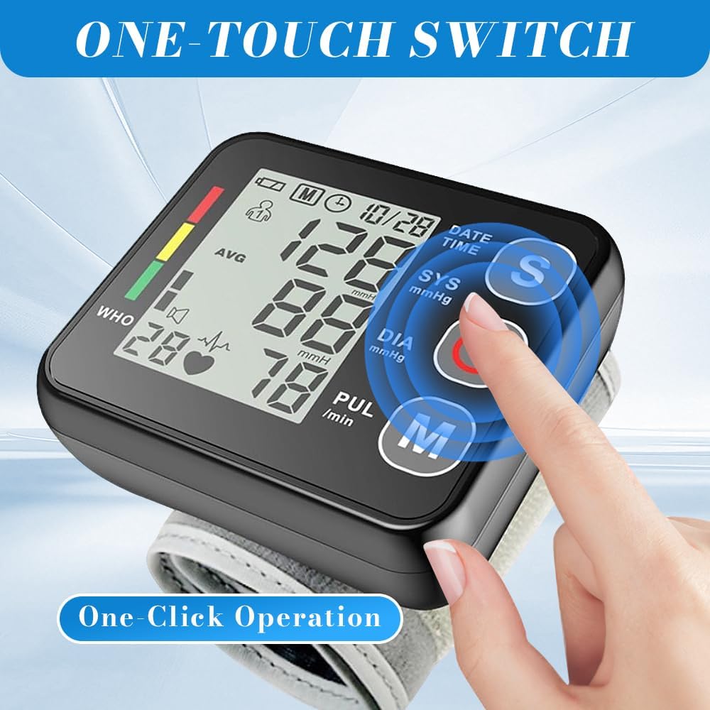 Blutdruckmessgerät für das Handgelenk, vollautomatisch, großes LED-Display, Arrhythmie-Erkennung, 2 x 99 Speicherplätze, 13,5–21,5 cm – Bild 3